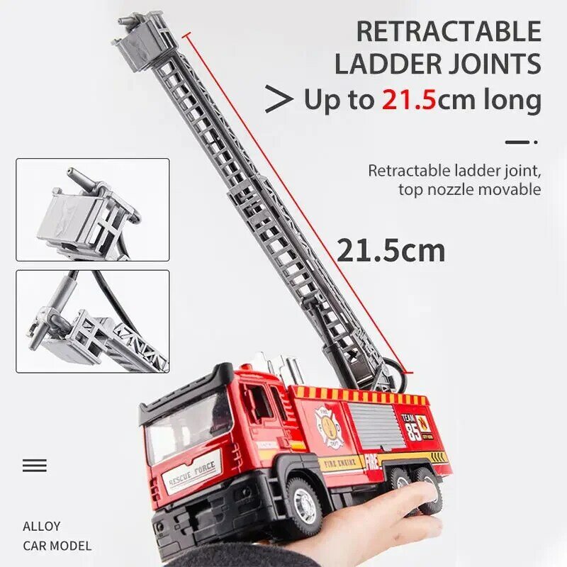 1:50 Alloy Fire Truck Firefighter Simulation Sprinkler Car Diecast Water Spray with Light Music Rescue Car Children Toy Boy Gift
