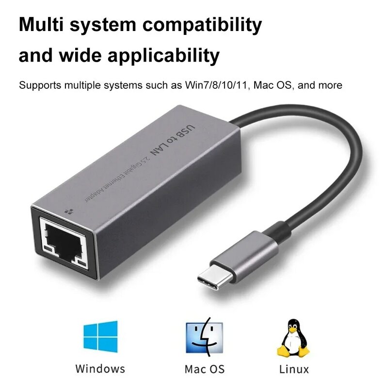 Adaptor Ethernet USB 2.5G, kartu jaringan USB RJ45 Thunderbolt 3 Lan 2500Mbps untuk Laptop PC Notebook kartu jaringan 100Mbps