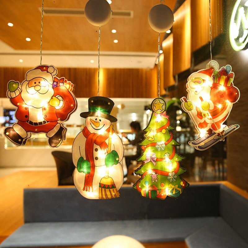 LED吸引カップハンギングライト,クリスマスパーティーの窓の装飾ライト,santalaus,雪だるま,DIY,家の装飾ランプ