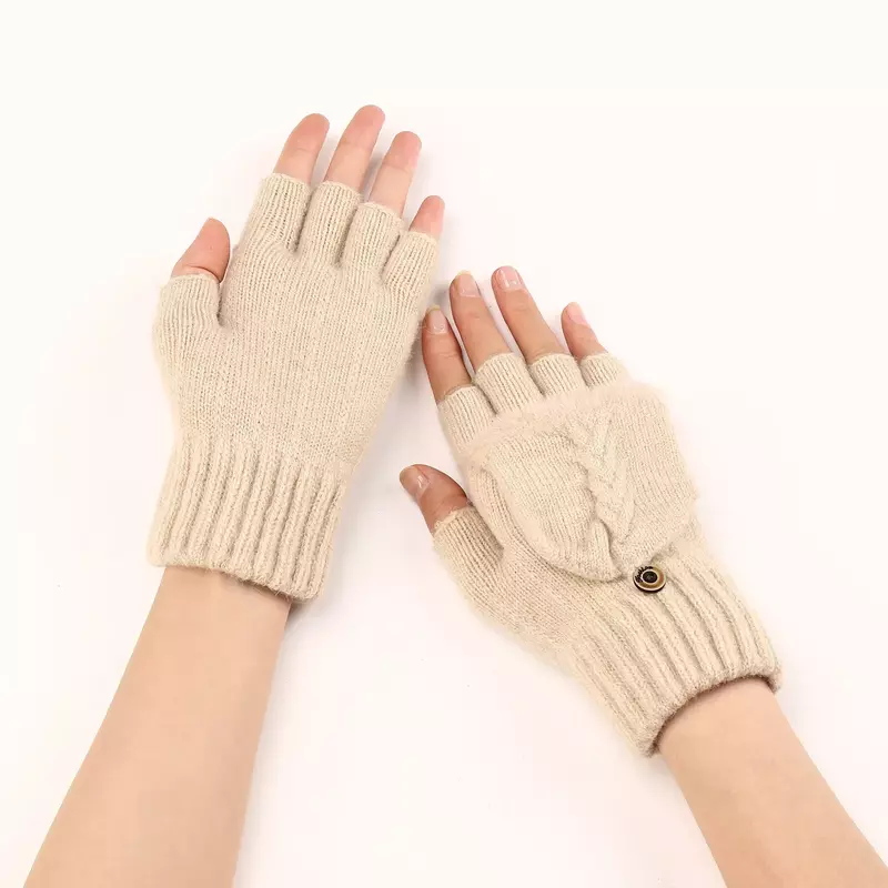 Sarung tangan wol wanita tanpa jari, sarung tangan rajut wanita tebal jari terbuka tanpa jari, sarung tangan tebal hangat musim dingin