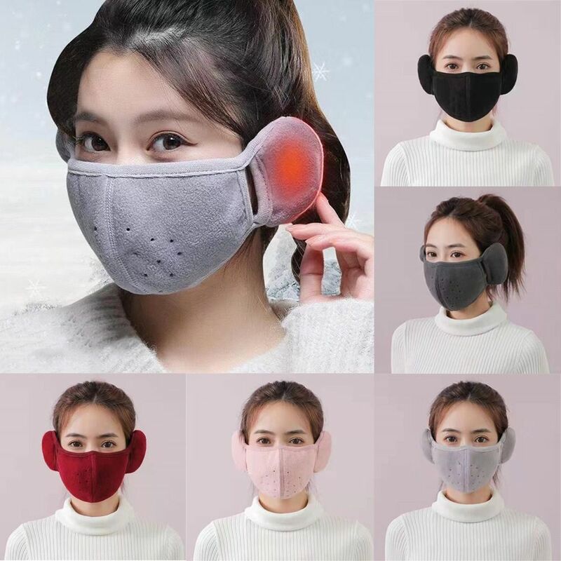 Women Female Windproof Breathable Fleece Mouth Cover Ear Warmer Cold-proof Earmuffs Warm Masks