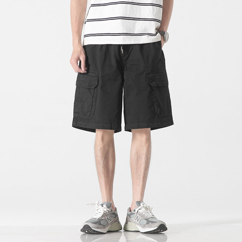 2023 Summer Men Shorts Fashion Cargo Zipper Shorts New Trend Casual Multiple Pockets Solid Color Drawstring Cargo Shorts for Men