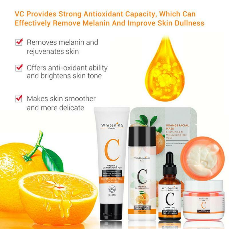 Ensembles de soins pour la peau à la vitamine C, sérum hydratant, nettoyant, crème tonique, masque facial, essence, 5 pièces par ensemble