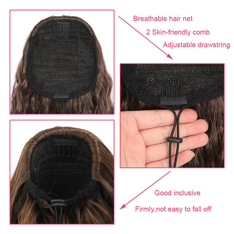 22 Inch Women's Long Curly Drawstring Ponytail Synthetic Hairpiece Clip-in Wavy Natural Fashion Extension Suitable For Daily Use