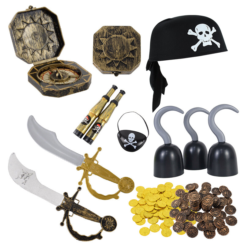 Pirat kapitan przebranie na karnawał rekwizyty kapelusz hak szkielet przepaska na oko dzieci preferuje prezent zabawka pirat Party Halloween materiały dekoracyjne