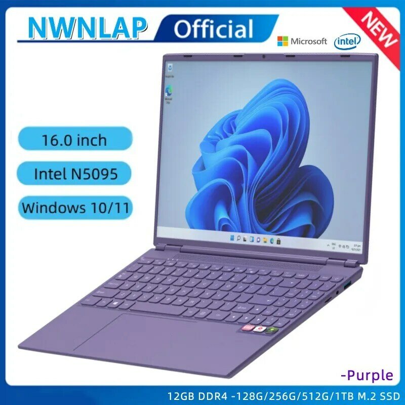 Ультратонкий ноутбук Intel с распознаванием отпечатков пальцев, четырёхъядерный процессор N95 Graphics UHD, экран 16,0 дюйма, 16 ГБ ОЗУ, 128 Гб SSD ПЗУ, Windows 10, Wi-Fi, BT 4,2