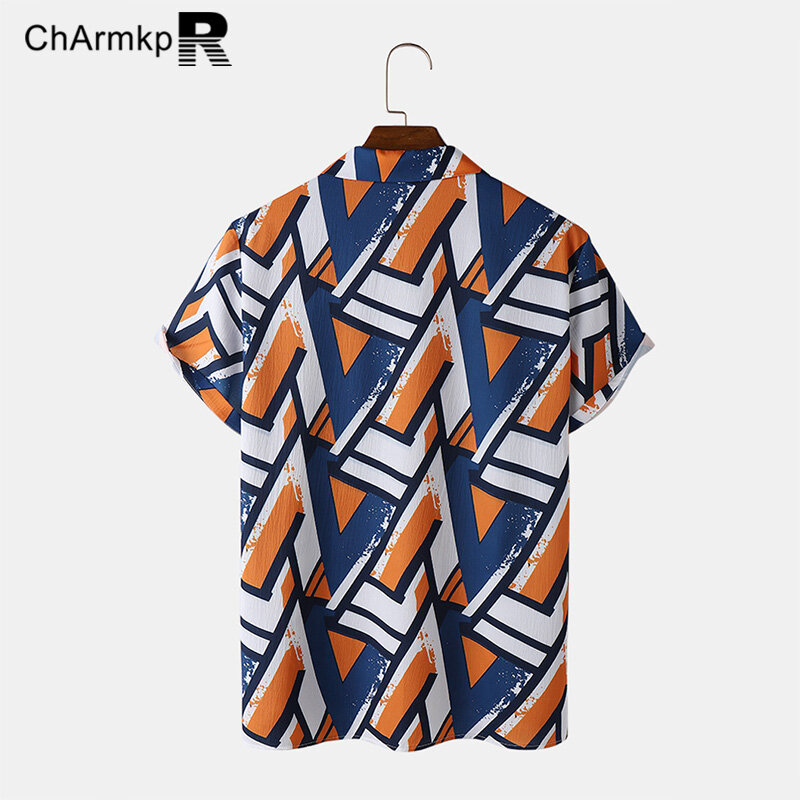 ChArmkpR 2024 Men Print Shirts Turn-down Collar Button Up Shirts Tops Streetwear Men Clothing Tee S-2XL Oversized Camisas