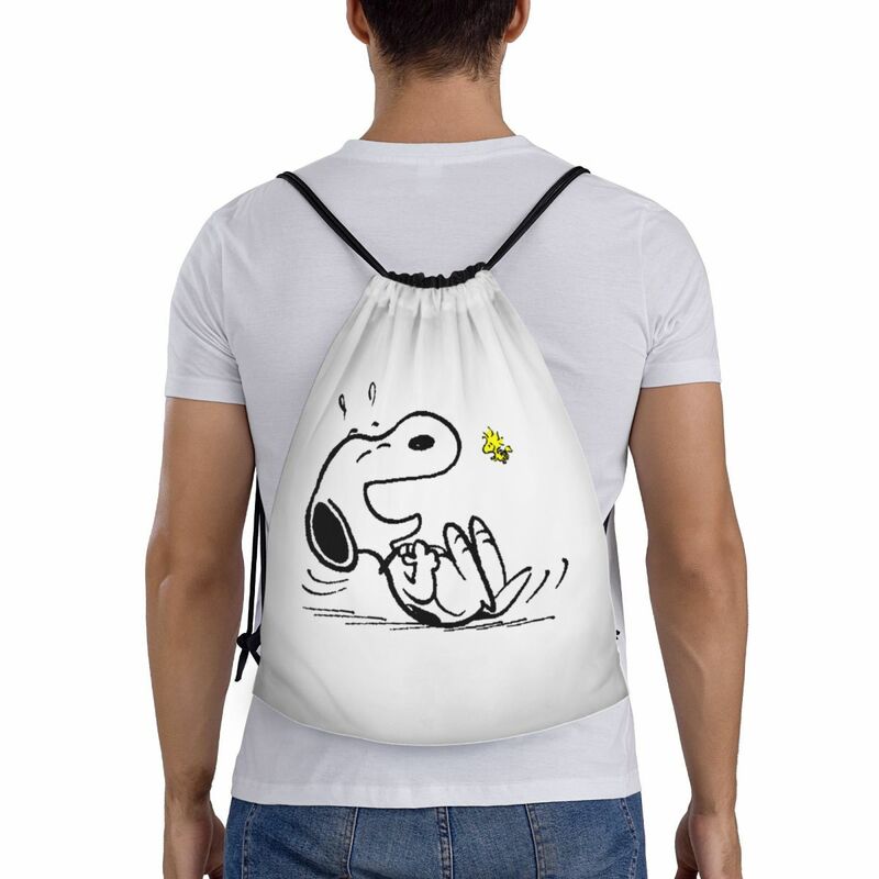 Custom S-Snoopys Laugh Drawstring Backpack Bags Men Women Lightweight Gym Sports Sackpack Sacks for Training