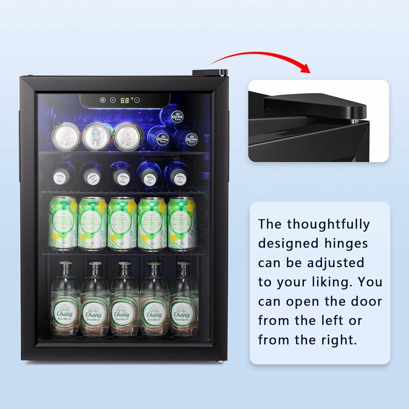 ตู้เย็นเครื่องดื่มกระป๋องตู้เย็นขนาดเล็ก-95กระป๋องถังแช่ไวน์ประตูกระจกหน้าใสขนาดเล็กหน้าจอสัมผัสสำหรับเบียร์บาร์สำนักงานที่บ้าน