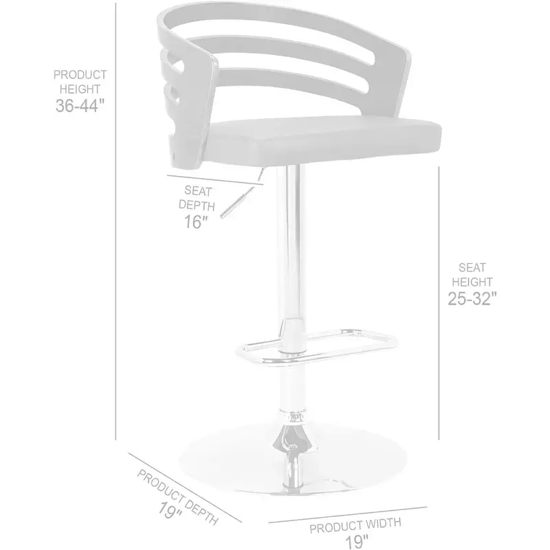 Вращающийся барный стул с черной искусственной кожей и хромированной отделкой, регулируемая высота 36-44 дюйма
