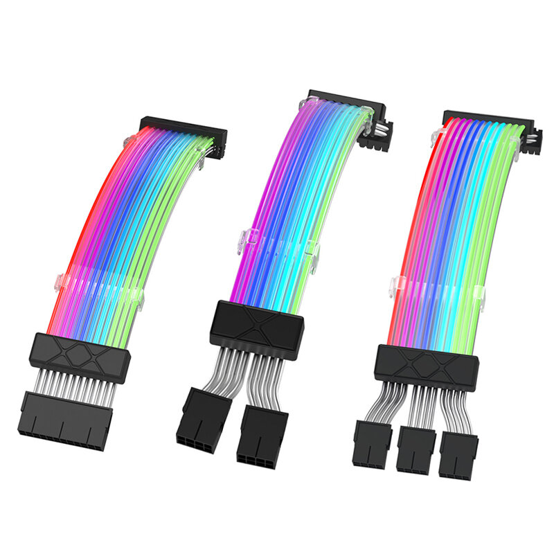 Jumpeak 18AWG ต่อขยายแหล่งจ่ายไฟให้กับคอมพิวเตอร์, ชุดสายเคเบิล6Pin ต่อขยายแหล่งจ่ายไฟฟ้าพร้อมสายเคเบิ้ลโมดูล RGB 24PIN ระบบ8PIN GPU PCI-E