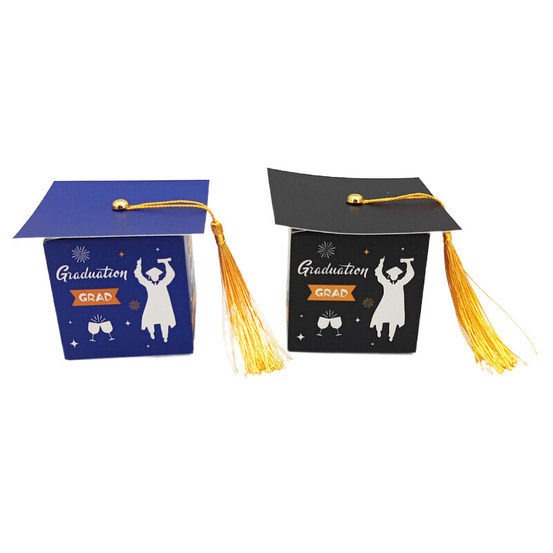 5Pcs Gratulacje Grad Bachelor Cap Candy Box Happy Graduation Favor Gift Packaging Box With Tassels Celebration Party Supplies