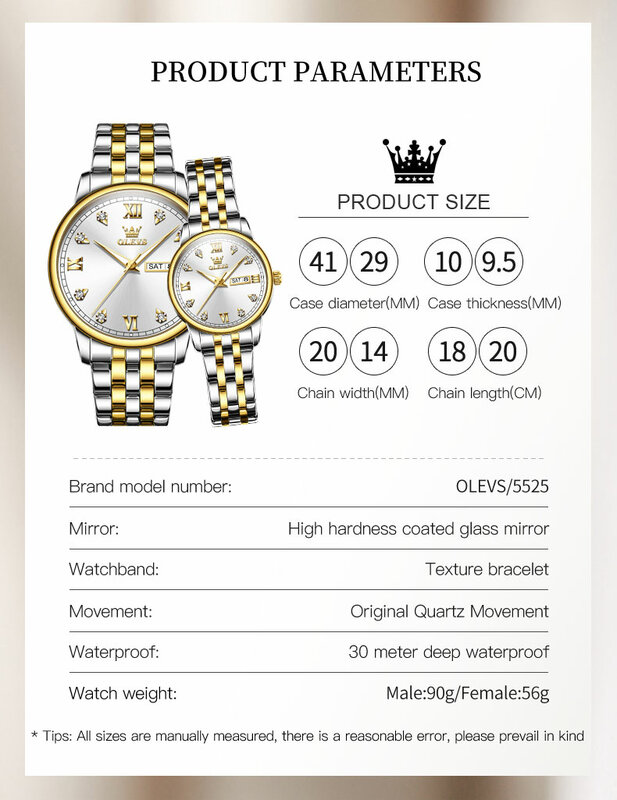 OLEVS-relojes de acero inoxidable para parejas, pulsera de cuarzo luminosa, resistente al agua, Original, para amantes