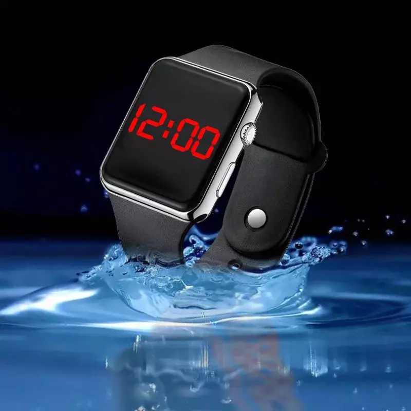 Jam tangan Digital Pria Wanita, jam tangan elektronik persegi LED jam tangan olahraga gaya kasual sederhana silikon perempuan Reloj Para Mujer
