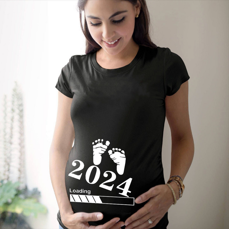 Baby Loading 2024 maglietta premaman stampata vestiti incinte maglietta estiva magliette per annunci di gravidanza maglietta nuova mamma top