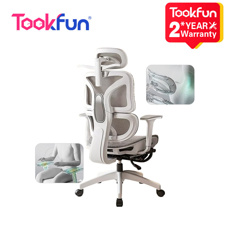 Tookfun 인체 공학적 의자 허리 지지대 컴퓨터 게임용 좌석, 사무실 의자 리프트 회전 의자, 가정용 가구, 3D 머리 받침대, 4D 팔걸이