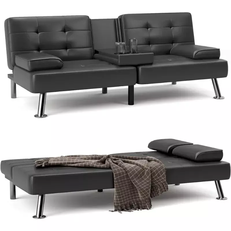 Sofa tempat tidur Sofa Futon lipat konversi untuk ruang tamu lapisan kain kulit imitasi lovesat