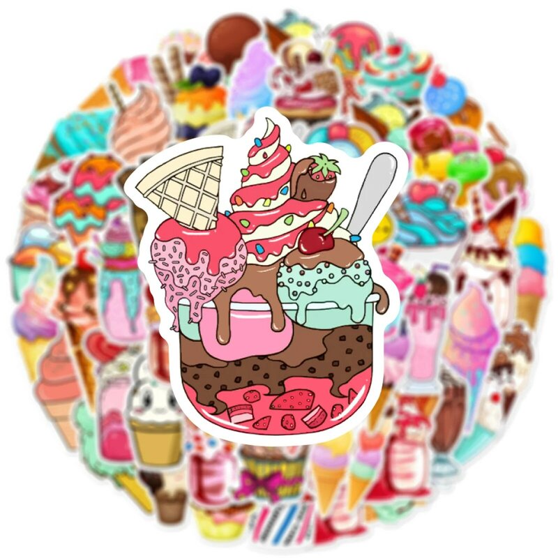 50Pcs Cartoon Gourmet Ice Cream Series Graffiti Stickers Suitable for Laptop Helmets Desktop Decoration DIY Stickers Toys