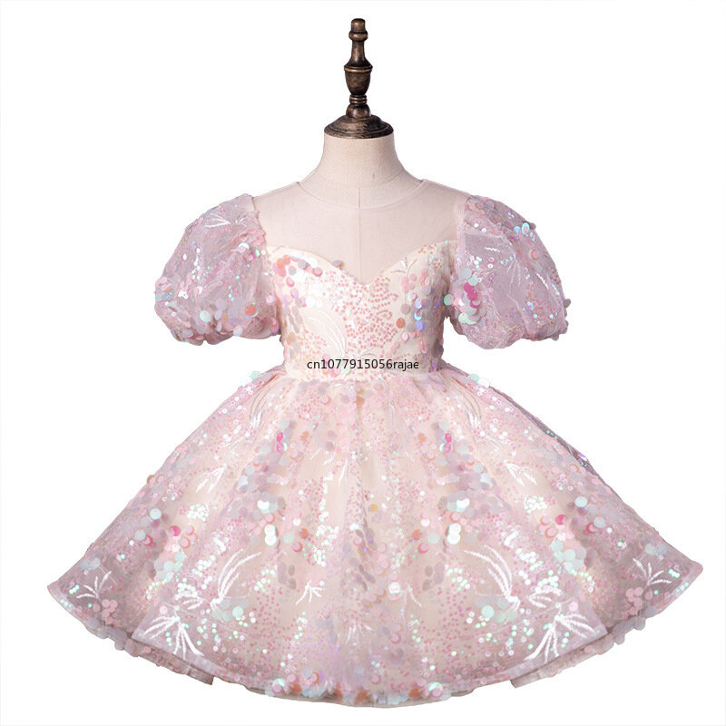 Vestido de baile lilás princesa lantejoulas para meninas, Bling, aniversário, concurso, vestido de festa para crianças de 2 a 14 anos, fofo