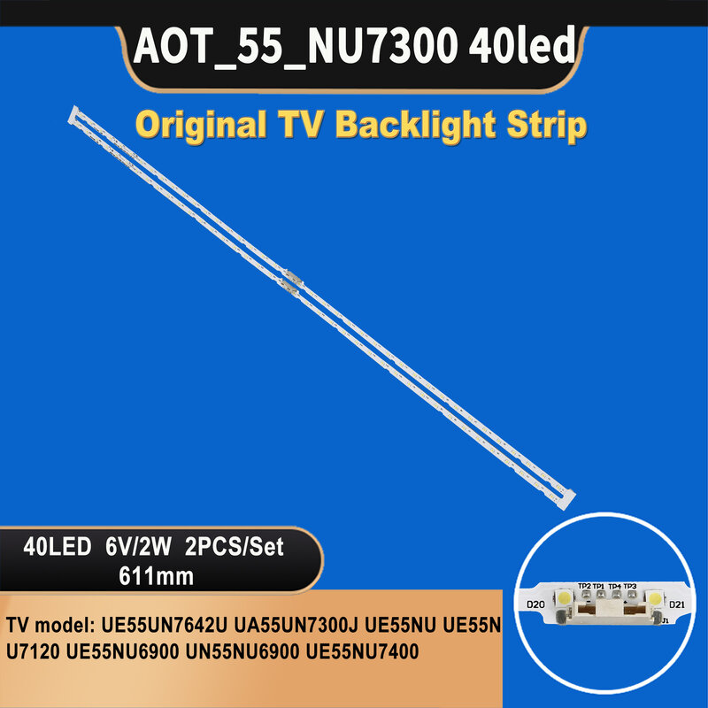 Barra de retroiluminação TV para samsung, 40leds, modelo v-068, aot-55, bn61-15485a, a0t-55-nu7300-nu7100, bn96-45913a, 55 polegadas