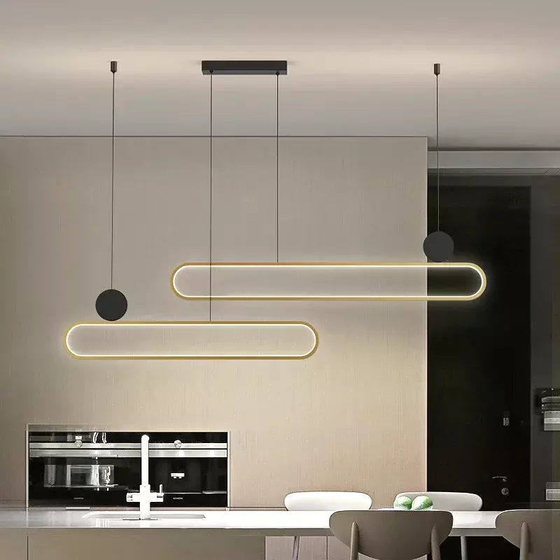 Lampu gantung LED minimalis Nordic, lampu gantung ruang makan LED, lampu dapur Bar lingkaran ganda minimalis Modern