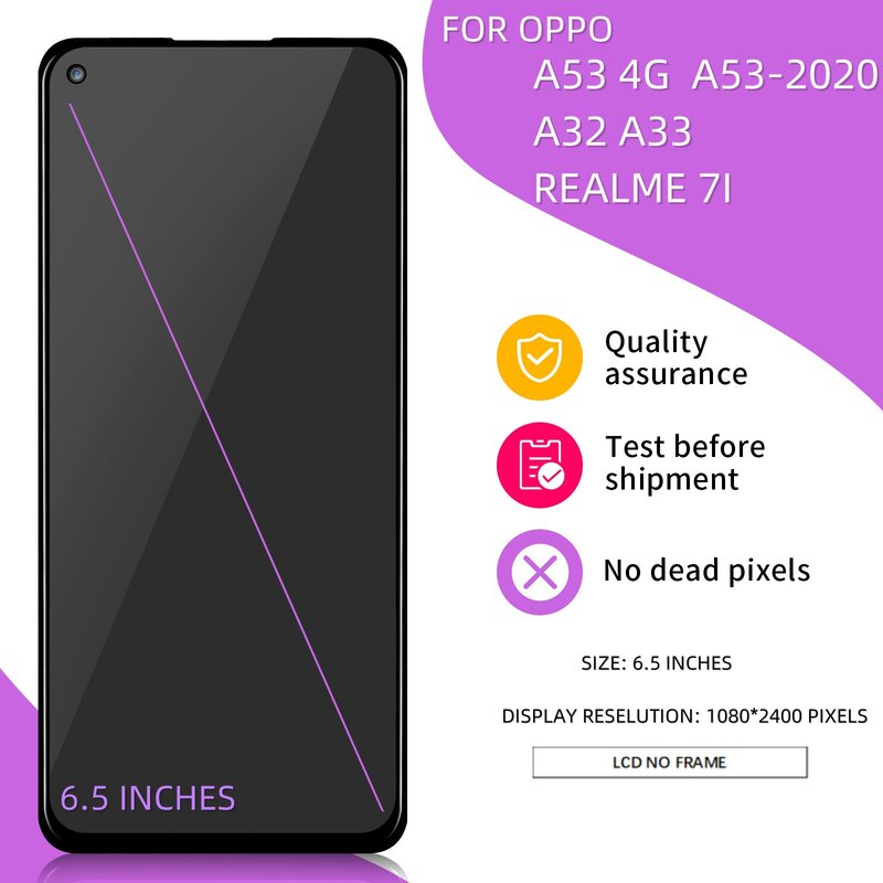 6.5 ''Voor Oppo A32/A53/A33/A 53S/Realme 7i Lcd