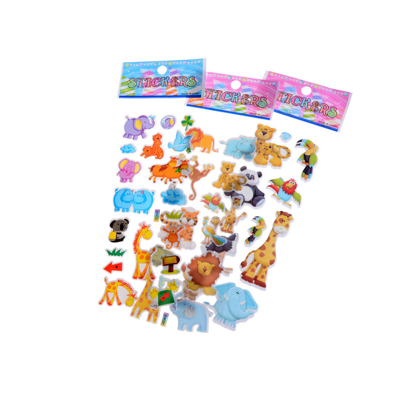 Pvc adesivos com animais do jardim zoológico para crianças, 3d adesivos para meninas e meninos, tamanho 7.2x17cm, venda quente