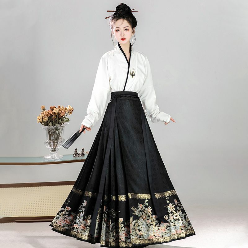 Новое традиционное платье в китайском стиле для девушек мин ханьфу женская элегантная винтажная одежда династия Мин лошадиное лицо для косплея мин ханьфу
