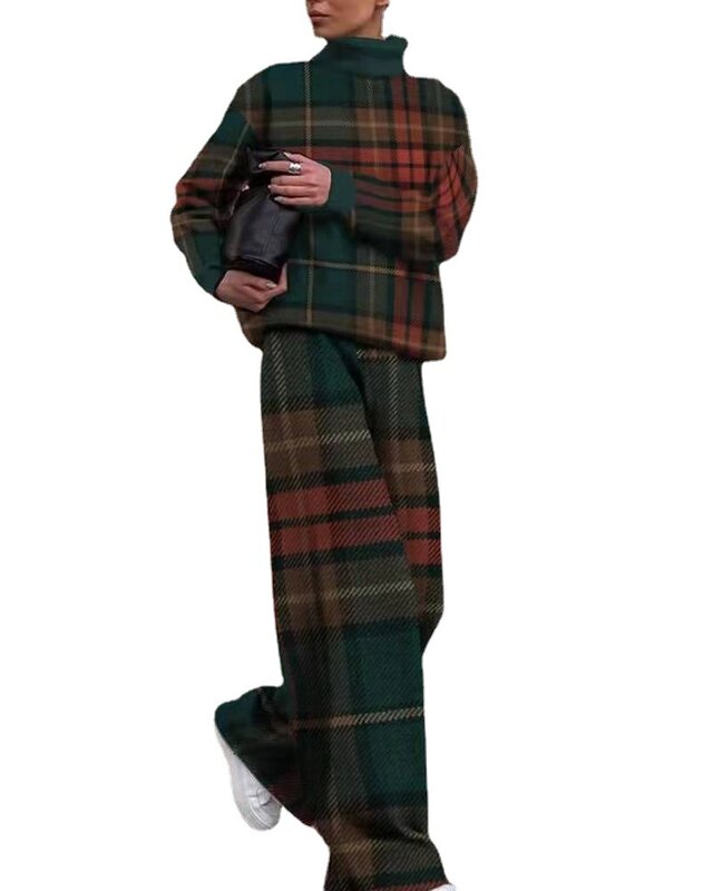 Женские комплекты для отдыха зимняя одежда из 2 предметов геометрический модный уличный вязаный теплый свитер-брюки с воротником-стойкой и длинным рукавом