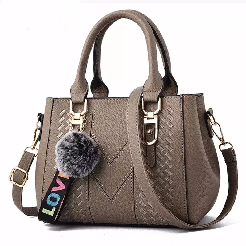 Embroidery Messenger Bags Women Leather Handbags Bags for Women Sac a Main Ladies hair ball Hand Bag