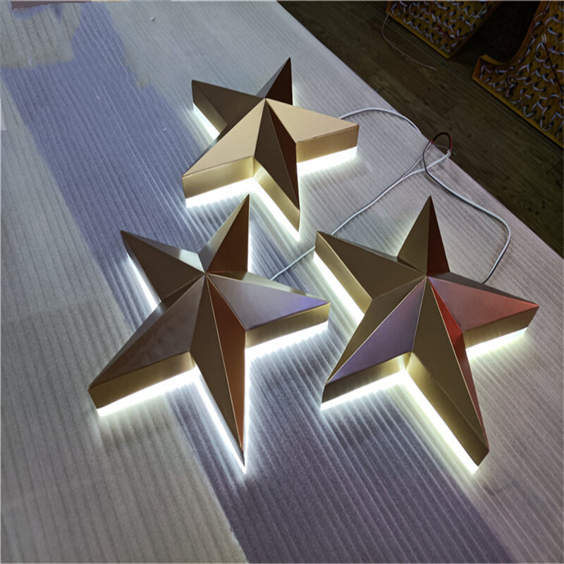 LED Baja Tahan Karat Emas Lampu Belakang 3D Luar Ruangan Dibuat Kustom Tanda Nama Toko, Logo Tanda Bisnis Toko Lampu Belakang
