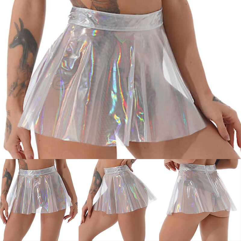 Minigonna corta da donna seducente minigonna a pieghe in PVC trasparente da donna a vita alta vedere attraverso le gonne Clubwear