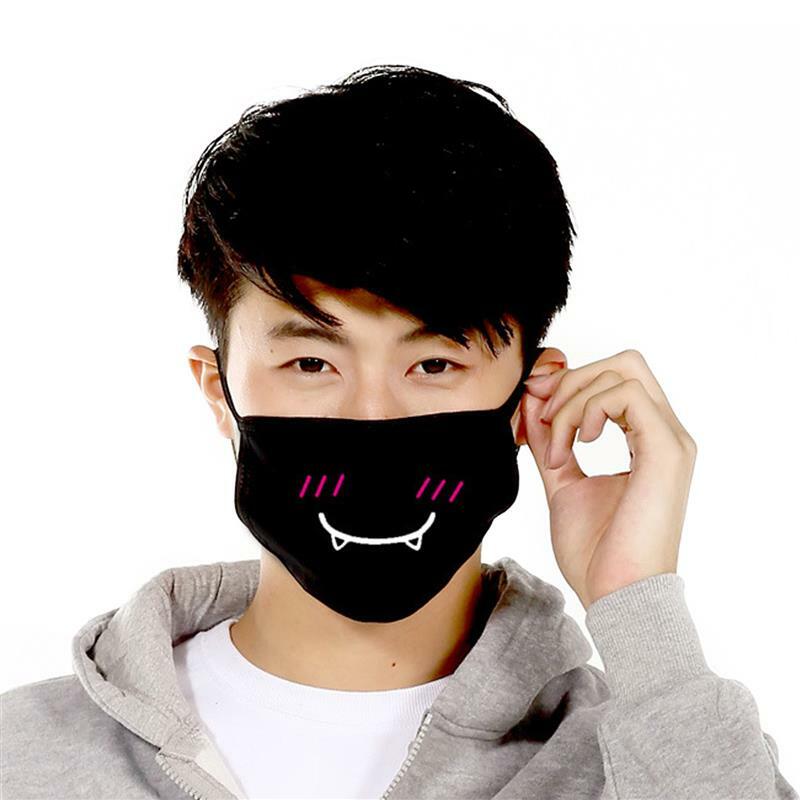 5Pcs/Set Black Unisex Cartoon Funny Expression Cotton Mask Dustproof Windproof Cartoon Face Mouth Mask Anime Mask For Women Men