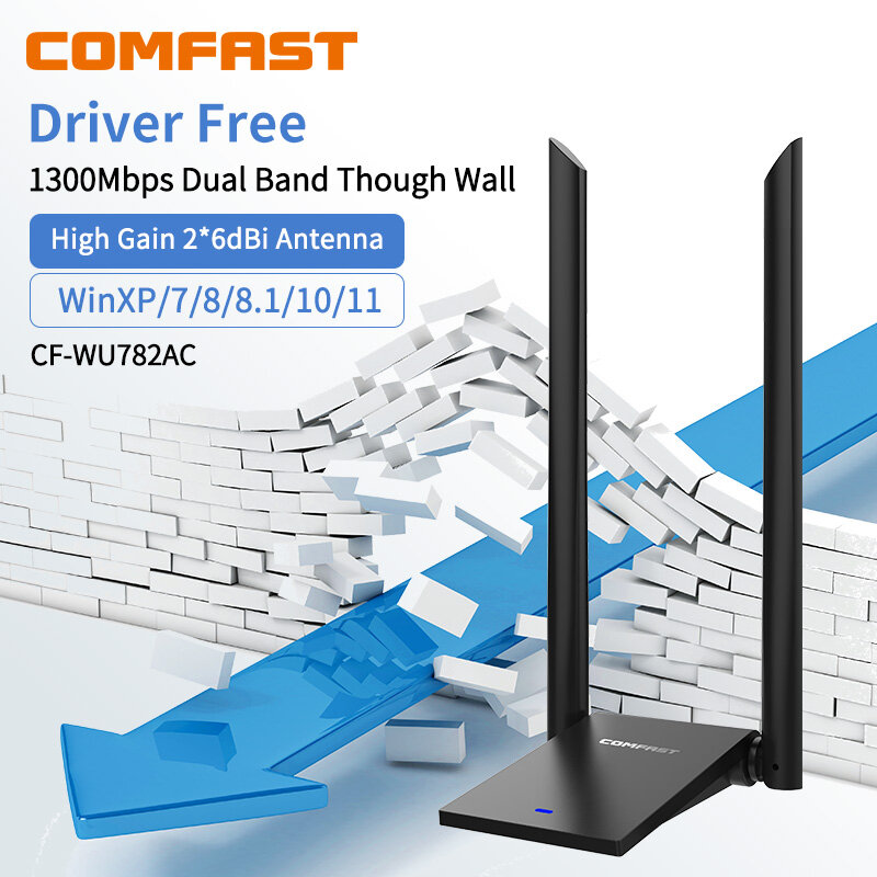 การ์ดเครือข่ายกิกะบิต RTL8814AU/MT7612U 1300Mbps 5.8 GHz USB ตัวรับสัญญาณ WiFi Dual Band เดสก์ท็อปไร้สายลินุกซ์ไวไฟเสาอากาศอะแดปเตอร์