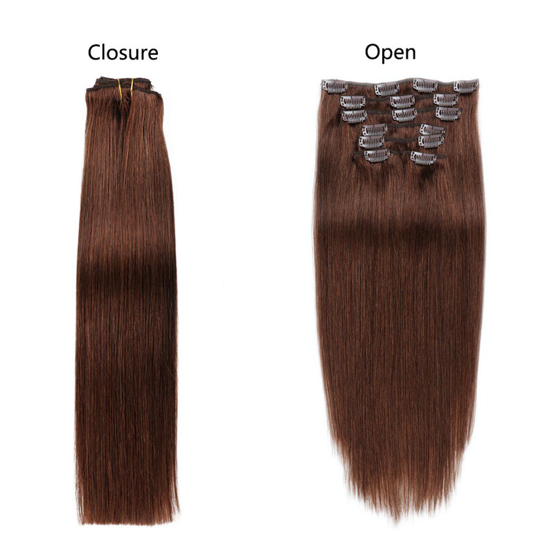 Straight Clip in Hair Extensions Human Hair Weft Seamless Invisible Clip ins Medium Brown Color 4# For Women 22-24 Inch 100g/Set