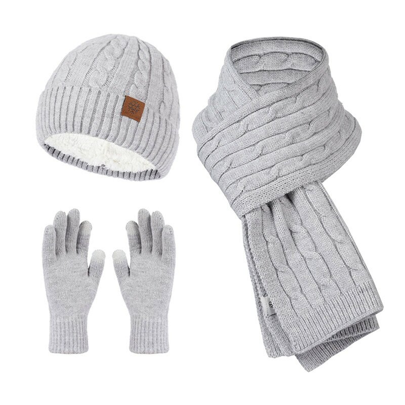 Gorros de malha para mulheres, chapéu frio, chapéu quente de inverno, cachecol, luvas, chapéus, 3 conjuntos, 3 peças