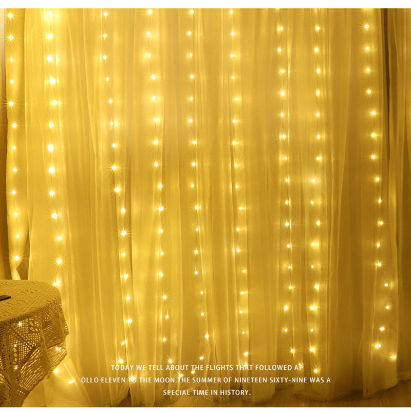 Lampu tirai USB Remote Control, tali lampu dekorasi rumah taman jendela pesta pernikahan, lampu peri 8 mode pencahayaan