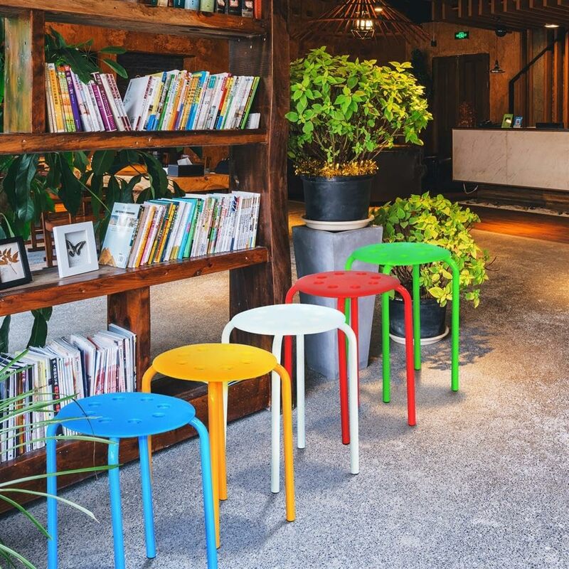 Bangku warna-warni plastik bangku tumpuk portabel kursi meja makan beberapa warna bangku dekoratif bulat pak 5