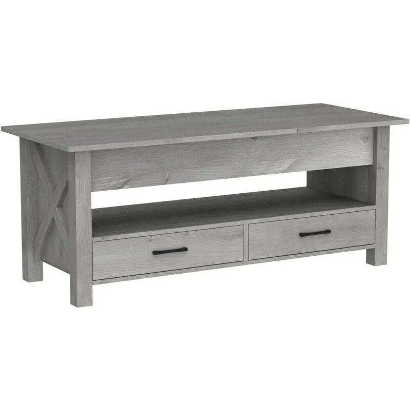 Coffee Table, 47.2" Lift Top Coffee Table with 2 Storage Drawers and Hidden Compartment, Retro Center Table with Wooden