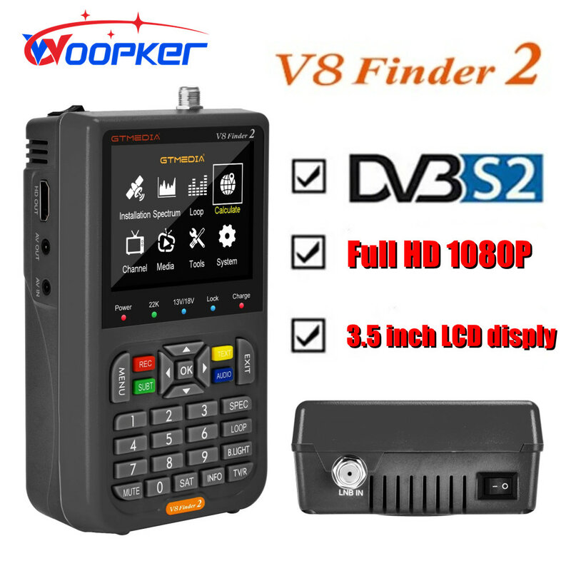 Woopker 위성 파인더 디지털 FTA DVB-S, S2, S2X 신호 감지기, 리시버 LCD 화면, Sat 조정용, V8 Finder2 DVB-S2, 1080P