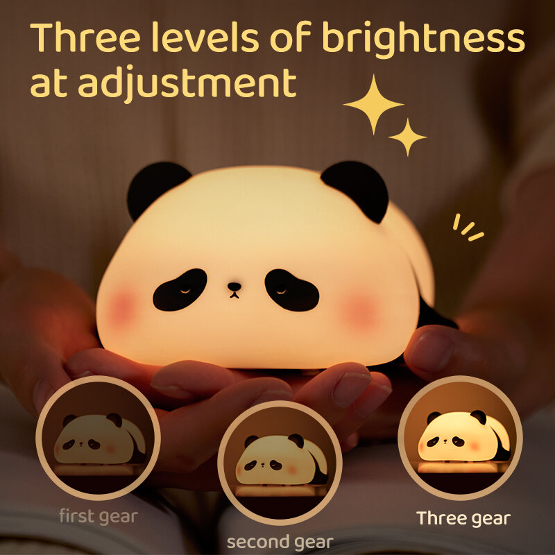 Panda LED Night Light Cute Silicone Night Light USB Rechargeable Touch Night Lamp Bedroom Timing Lamp Decoration Children's Gift