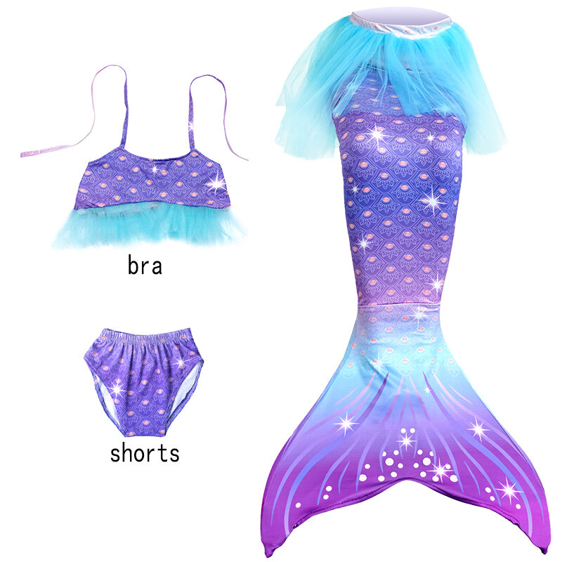 Kids Mermaid Tail for Girls Swimsuit Children The Little Mermaid Costume Beach Bikini Bathing Suit for Swimming No Flippers