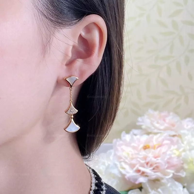 Luxury Design S925 Sterling Silver Natural Agate Three Fan Skirt Earrings for Women's Noble Fashion Brand Luxury Jewelry