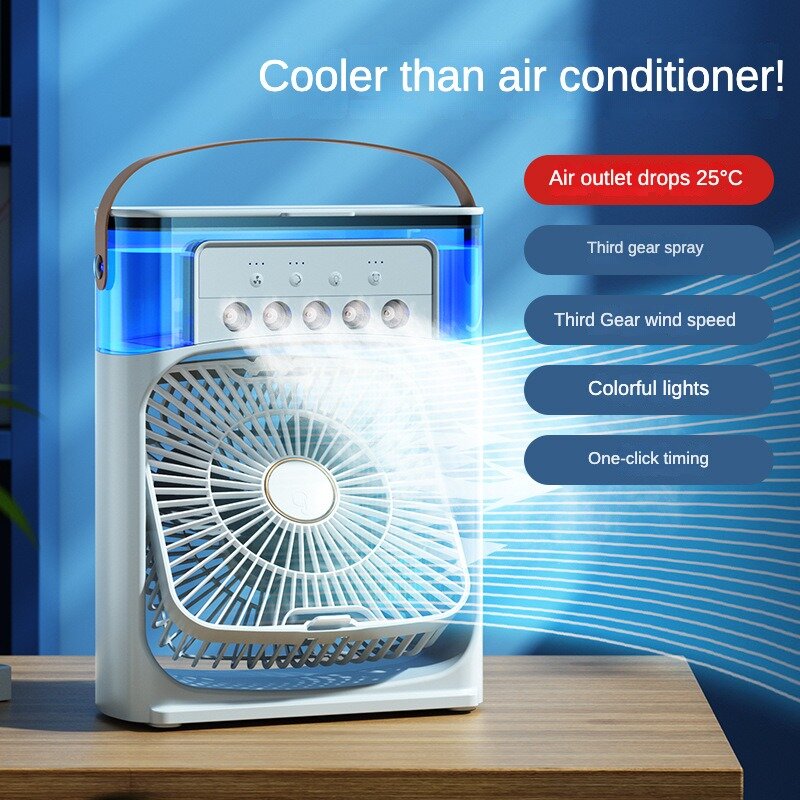 Ventilador humidificador portátil, aire acondicionado pequeño para el hogar, refrigeración por hidrorefrigeración, ajuste de aire portátil para oficina, ventilador de 3 velocidades