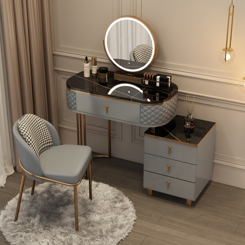 Dressers สำหรับห้องนอนโต้ะเครื่องแป้ง Vanity โต๊ะกระจกโต๊ะเครื่องแป้งกระจกและเก้าอี้สีขาวแต่งหน้าตู้