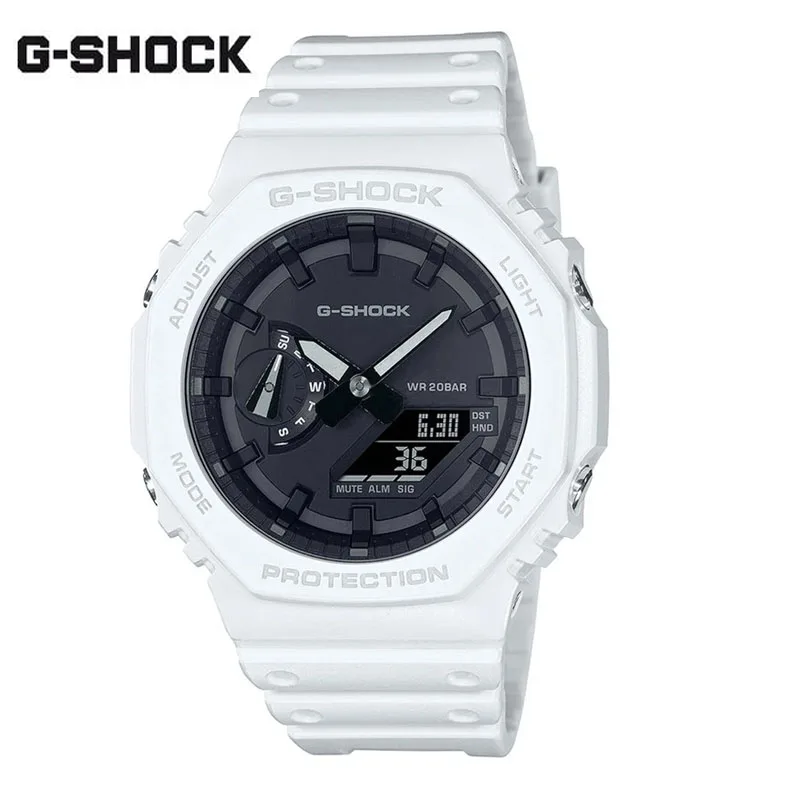 Часы наручные G-SHOCK GA2100 мужские, роскошные брендовые Водонепроницаемые многофункциональные с подсветкой, цвет белый/черный