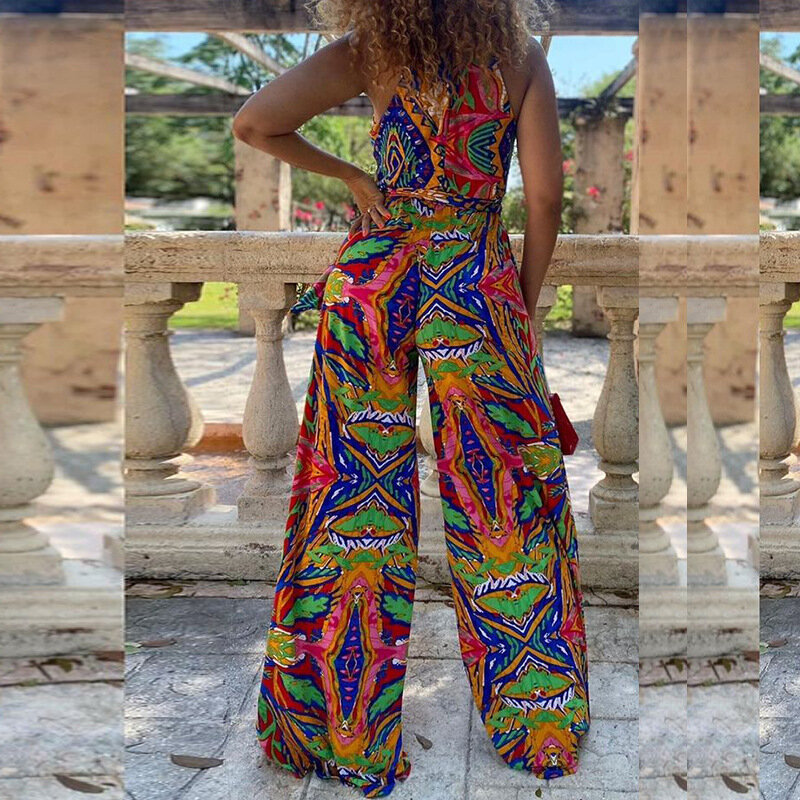 ZL2012 New 2022 Summer Women's Casual Fashion Sleeveless Printed Long Pants Jumpsuit