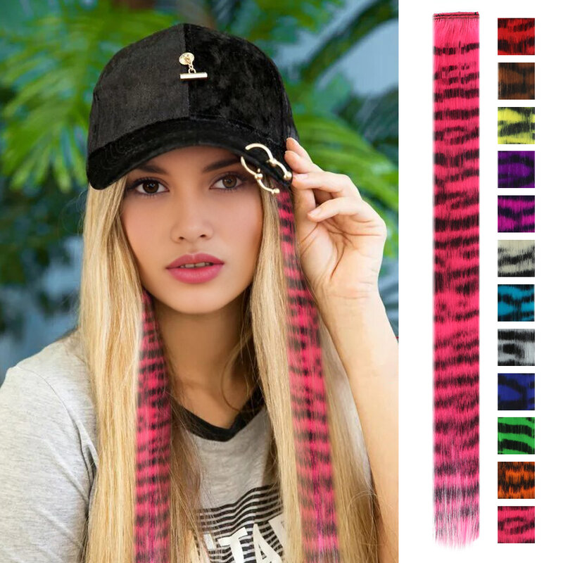 Synthetic Feather Hair Extension Piece One-card leopard Print Wig Colorful Silk Hanging Ear Dyed long Straight Hair Cushion