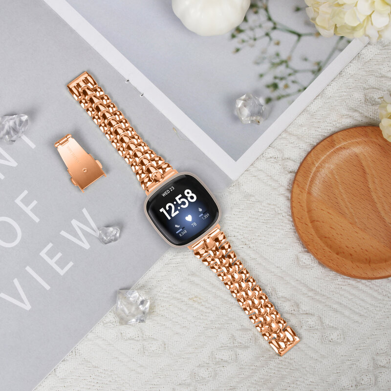 Gelang jam tangan logam elegan untuk Fitbit Versa 3/Versa 4 gelang tali untuk Fitbit Sense/Sense 2 pengganti rantai baja