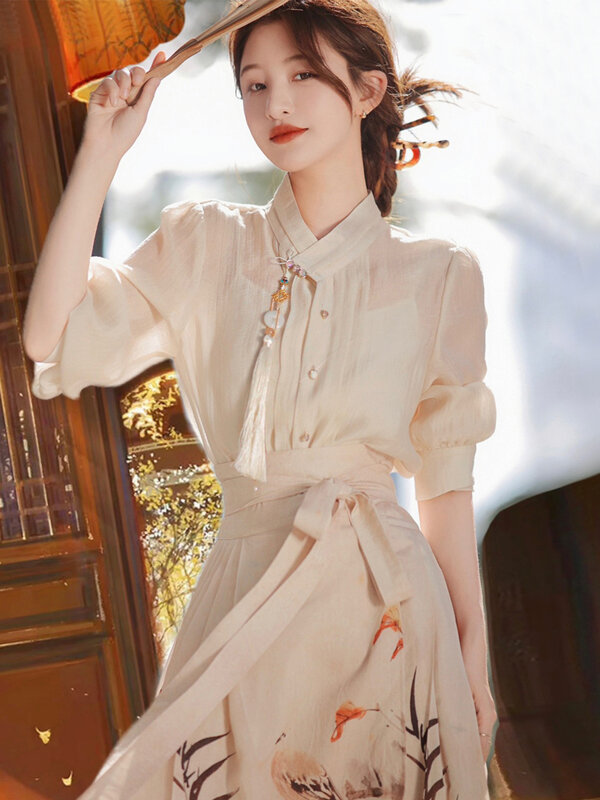Improved Traditional Chinese's Dress Hanfu Patchwork Skirt Set Elegant Sweet Artistic Retro Women's  Qipao Dress Set